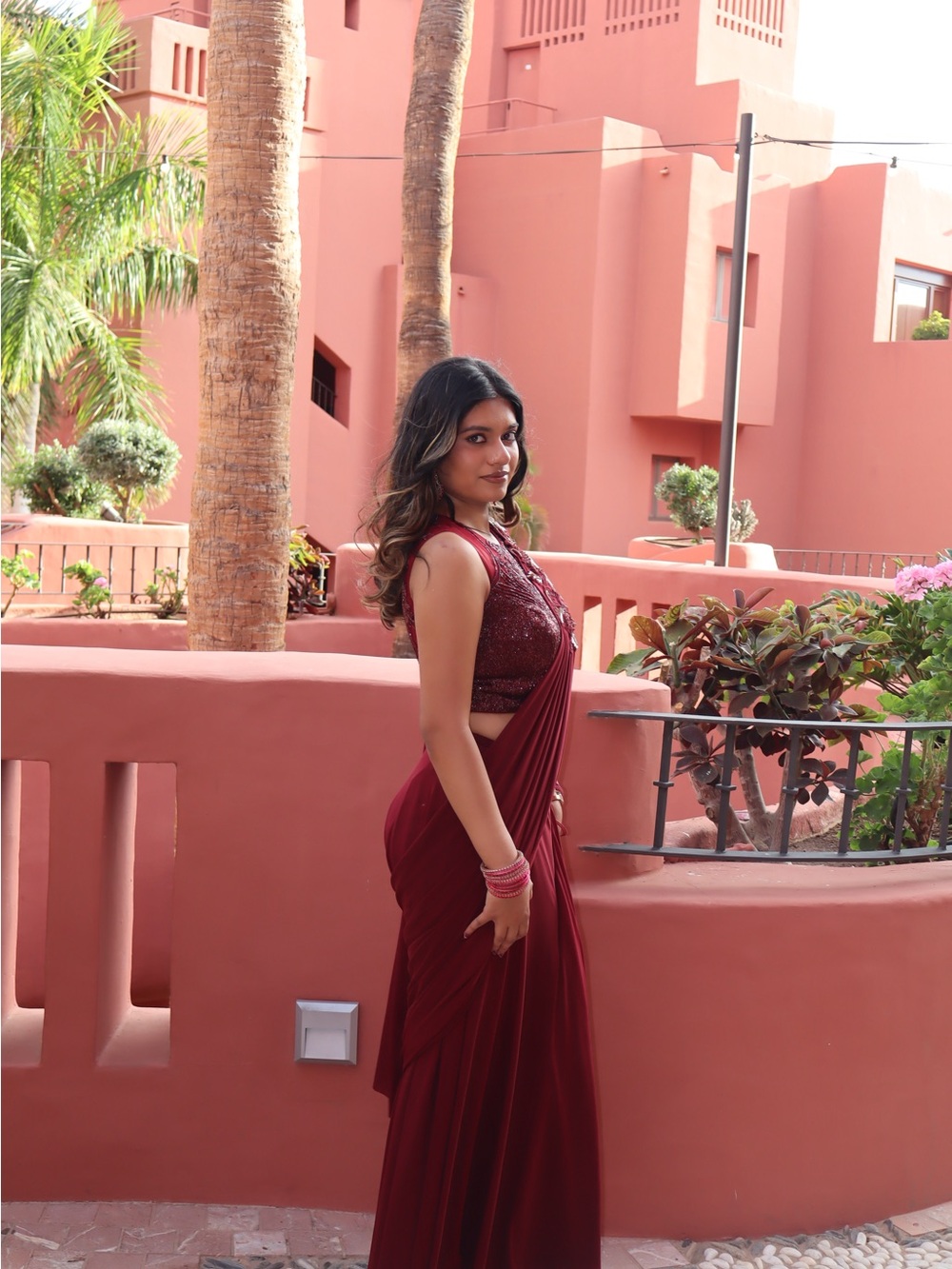 Elegant Women's Maroon Sequin Draped Dress